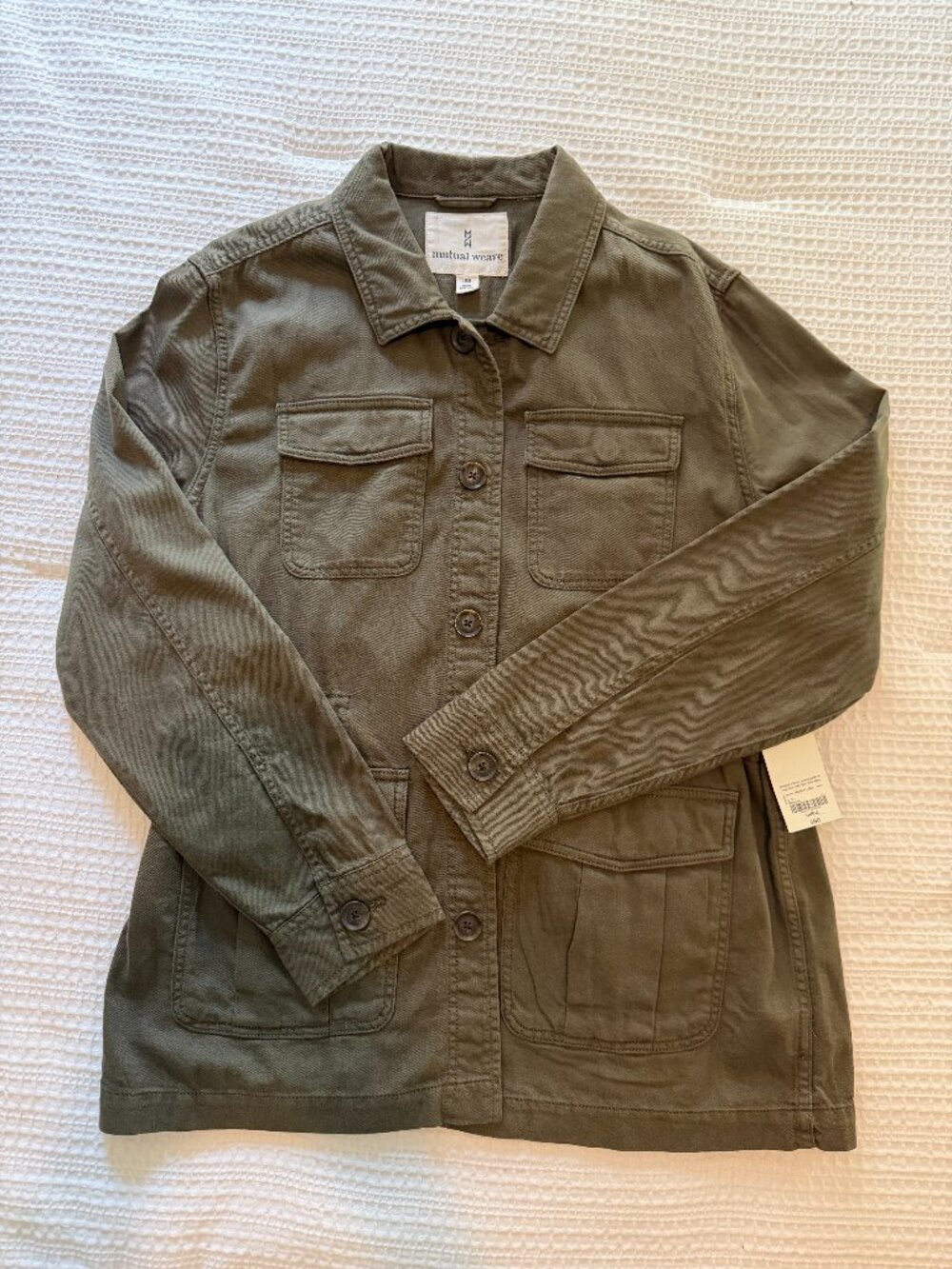 NWT Mutual Weave Olive Utility Field Jacket Large Adjustable Cinch Waist